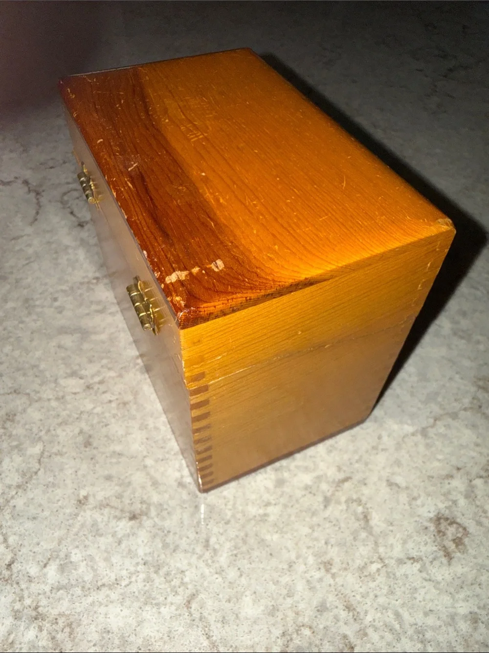 Vintage Wooden Recipe Box with Dovetail Joints Warm Honey Finish